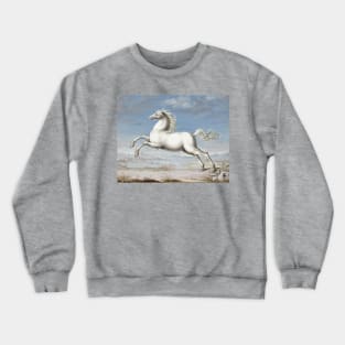 WHITE HORSE IN BLUE SKY Antique Animal Drawing Crewneck Sweatshirt